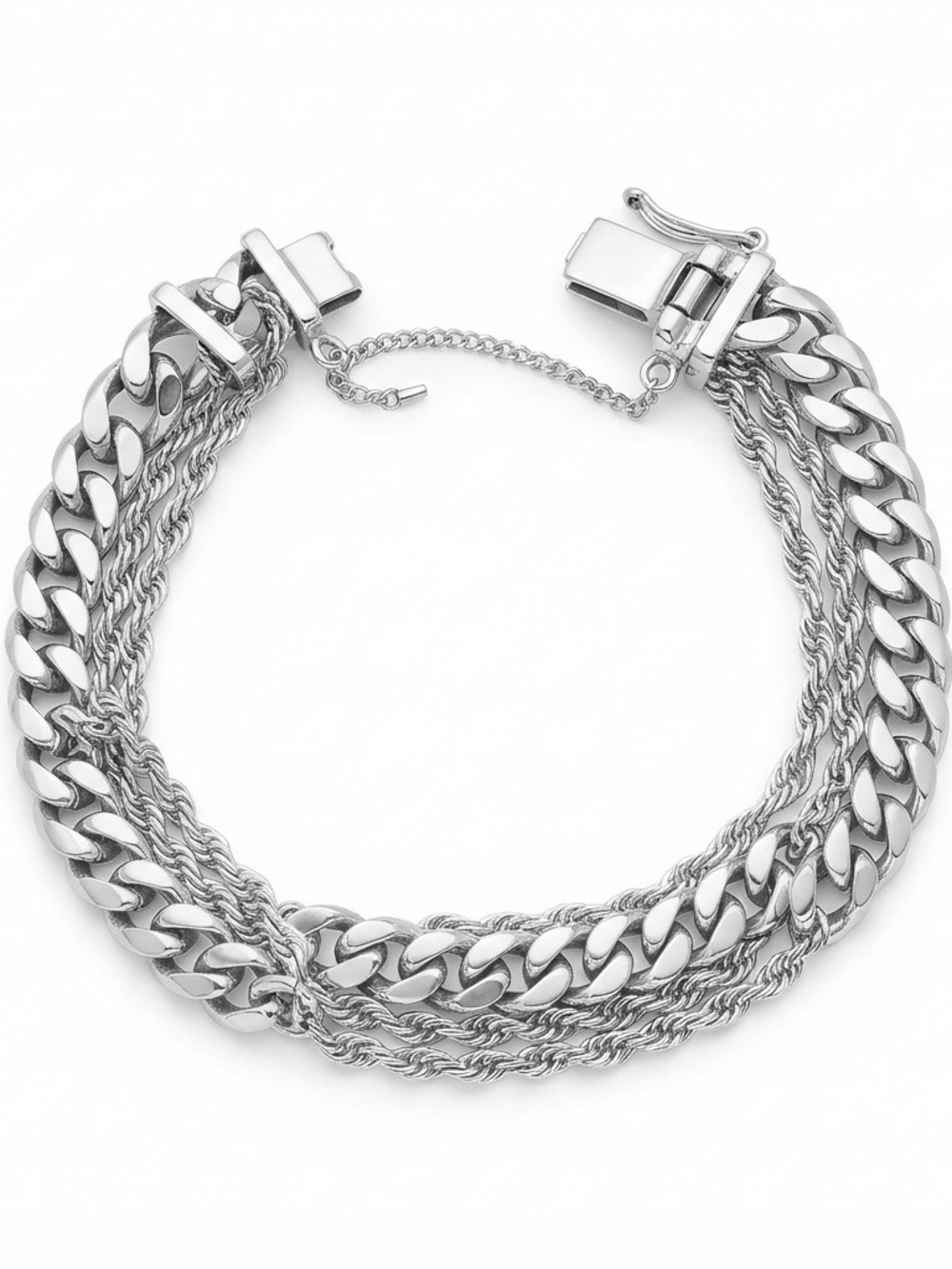 Vintage Goldette NY Layered Triple Strand Chain Link Bracelet in Silver